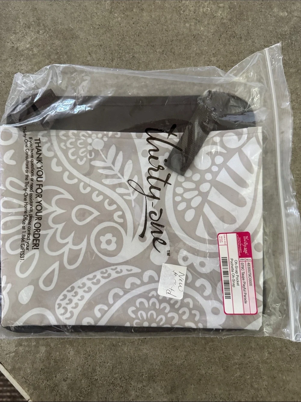 thirty-one Brown Beige and White Paisley Storage Bag Snap on Pocket Pouch